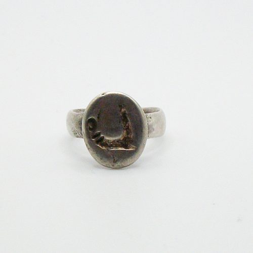 Medieval Silver Oval Shaped Ring with Stylized Bird