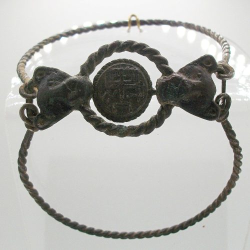 Judean Silver Bracelet with Lions Head Terminals holding a Menorah