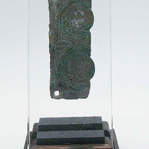 Roman Tinned Bronze Plaque Fragment with Two Male Faces